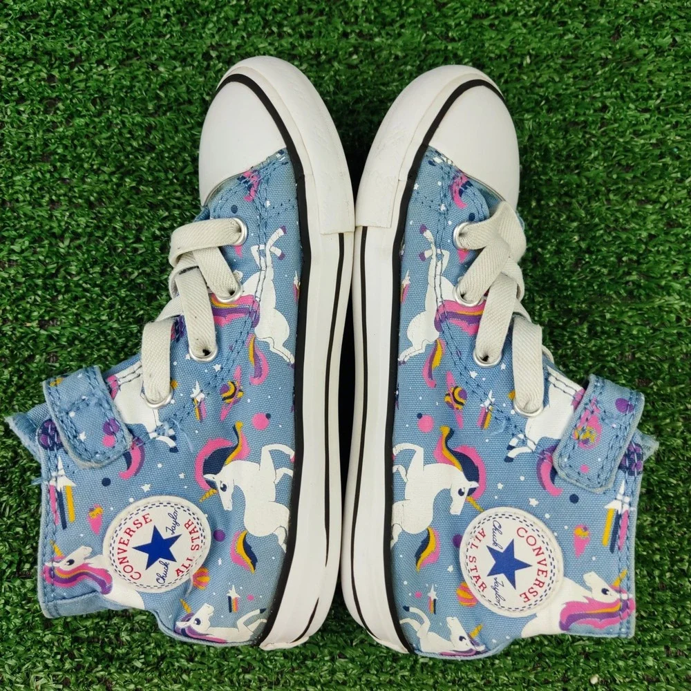 Converse Sneakers Kids 10 Blue Chuck Taylor All Star Unicorn High Top Hook Loop